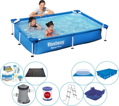 Steel Pro Rechthoekig Zwembad - 221 x 150 x 43 cm - Blauw - Deluxe Pakket