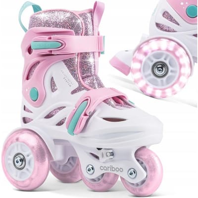 Cariboo Ballerina - Skates Inline - Kinderrollers - Skeelers - Roze-Munt - voor Meisjes - Led-wielen - Verstelbare maat (26-30)