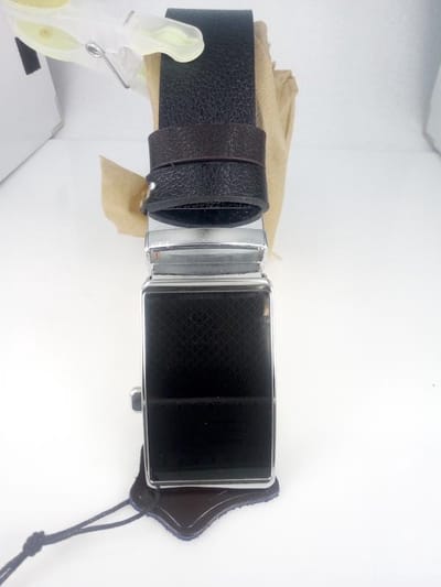 RR20-55.110 Dubbelzijdige Lederen Riem, bruin & zwart, draaibare buckle 55, L110cm BR34mm