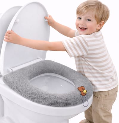 Toiletbril Hoes met Dierenprint – Zachte WC Bril Cover met Trekkoord – Wasbare Toiletzitting Hoes – Warm & Comfortabel – Universeel voor Meeste Toiletbrillen – Grijs