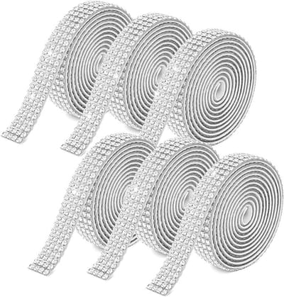 6 Rollen Bedazzling Tape - Zilveren Strass Lint voor Kleding en DIY Projecten