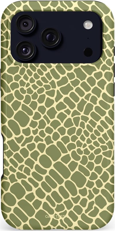 Casetastic hoesje geschikt voor Apple iPhone 17 Pro Max - MagSafe - Dubbellaagse bescherming - Exotische Groen Geel Krokodillen Schubben - Fashion Case - Saliegroen Beige