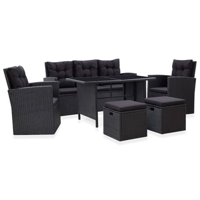 vidaXL - 6-delige - Loungeset - met - kussens - poly - rattan - zwart