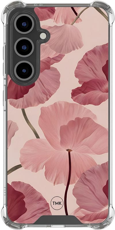 Shockproof hoesje geschikt voor Samsung Galaxy S25 FE - Vintage blossom - Schokbestendig - Verhoogde randen - TPU case - Extra Sterke Back Cover - Bloemen - Transparant, Roze