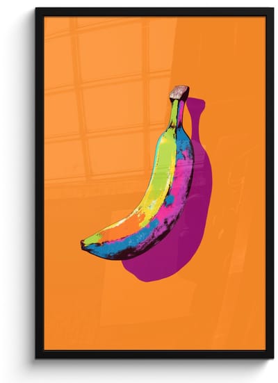 Poster in lijst - Fotolijst 60x90 cm - Posters - Felle kleuren - Banaan - popart - Posterlijst zwart - Decoratie - Wanddecoratie woonkamer - Muurdecoratie slaapkamer