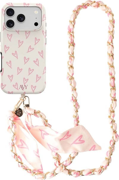 AVY Hoesje Met Telefoonkoord | Geschikt voor Apple iPhone 17 Pro | Compatibel met MagSafe & Qi2 | Hard Shell Back Cover | Stijlvol Bijpassend Koord Crossbody (120CM) | Cupid Blush