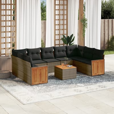vidaXL - 10-delige - Loungeset - met - kussens - poly - rattan - grijs