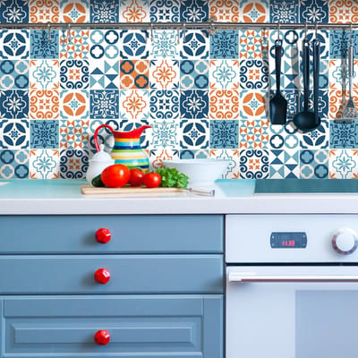 Zelfklevende tegelmuurstickers voor keuken en badkamer - 24 Natyalia Azulejos cementtegelstickers - 24 stickers 10x10cm