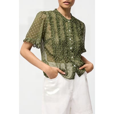 French Connection Polka Dot Short Sleeve Ruffle Top Sz18 Khaki/summer Size: 6 | Blouses Outlet | Dames | Bruin