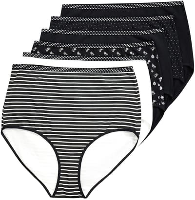 Ulla Popken - Dames - Maxislips set van 6 motief/effen - Zwart - Maat 42+