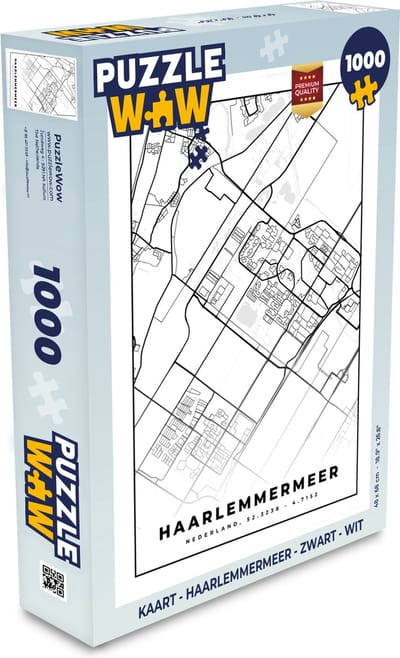 Puzzel Kaart - Haarlemmermeer - Zwart - Wit - Legpuzzel - Puzzel 1000 stukjes volwassenen
