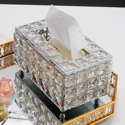 Luxe kristallen tissuebox goudkleurige en zilverkleurige tissuebox Handdoeken Houder Container Servetten Opbergdoos Papier Desktop voor woonkamer gray