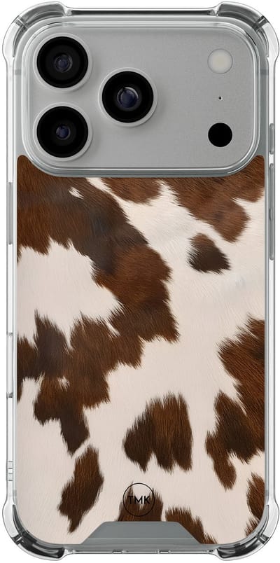 Shockproof hoesje geschikt voor Apple iPhone 17 Pro - Cow vibe - Schokbestendig - Verhoogde randen - TPU case - Extra Sterke Back Cover - Print - Transparant, Bruin