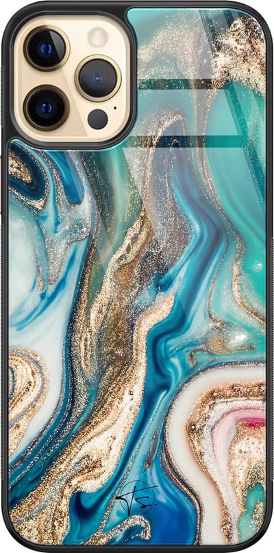 Hoesje geschikt voor iPhone 12 - Magic marble - Luxe Hard Case - Marmer - Groen - Mooie Telefoonhoesjes