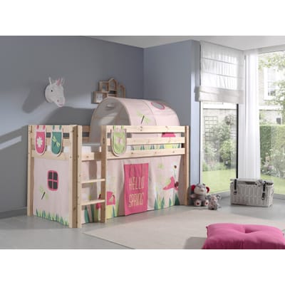 LUCEVI - Pino Halfhoogslaper + Ladder + Spring Gordijntjes + 3 Zakjes + Spring Tunnel - Bruin - 90x200 cm