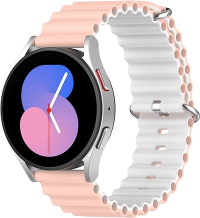 By Qubix - Ocean Style bandje 20mm - Lichtroze / wit - Geschikt voor Samsung Galaxy Watch 7 (40 & 44mm) - Galaxy Watch FE - Galaxy Watch 6 - Galaxy Watch 6 Pro - Galaxy Watch 5 - 5 Pro - Galaxy Watch 4 - 4 Classic - Active 2 - Watch 3 (41mm)