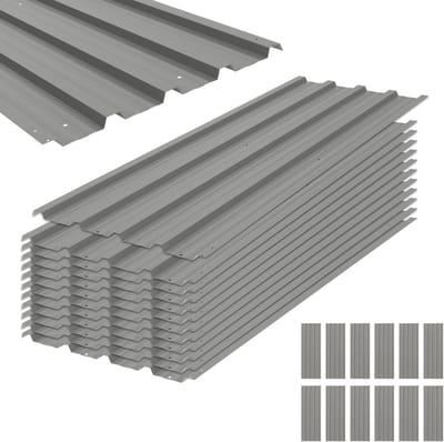 Killogood Lot van 12 gegalvaniseerde stalen panelen Weerbestendig - lichtgrijs - afm. van één paneel 129L x 45l cm