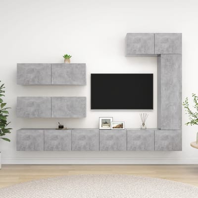 vidaXL - 7-delige - Tv-meubelset - bewerkt - hout - betongrijs