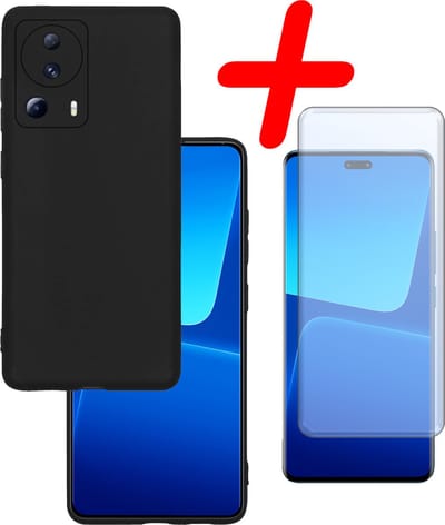 Hoesje Met Screenprotector - Geschikt voor Xiaomi 13 Lite - Sterk & Shockproof - Back Cover - Siliconen Case - Telefoon Hoes - Zwart