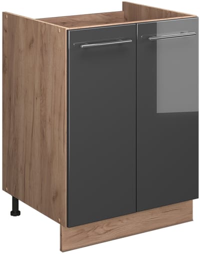 Vicco Wastafelkast Fame-Line, Antraciet Hoogglans/Goudkleurig Eiken, 60 cm