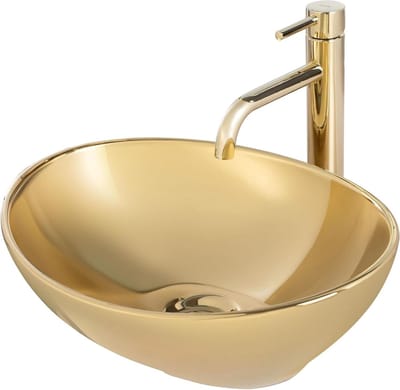 Opzetwastafel Sofia - Wastafel handwasbak - Badkamer interieur - Glinsterend goud glazuur - 41 x 345 x 15 cm - Goud