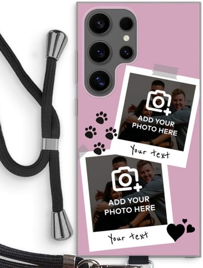 Gepersonaliseerd - Case Company® - Hoesje met koord geschikt voor Samsung Galaxy S24 Ultra hoesje met Koord - Polaroid N°4 - Telefoonhoesje met Zwart Koord - Bescherming aan alle Kanten en Over de Schermrand
