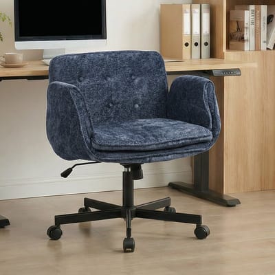 Home Office Stoel Blauw - Draaistoel met Opklapbare Armleuningen, Hoogte Verstelbaar, 150 kg Draagvermogen, Stof, Verstelbare Tilting