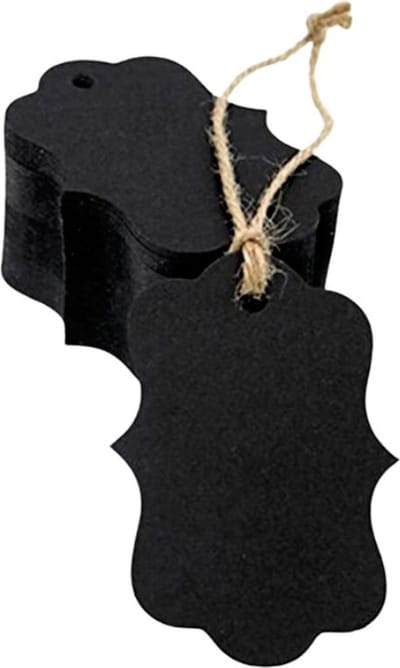 Set van 100 Labels Zwart Klassiek - 5x3 cm. - geschulpt - prijslabels - stevig karton - beschrijfbaar - met gaatje
