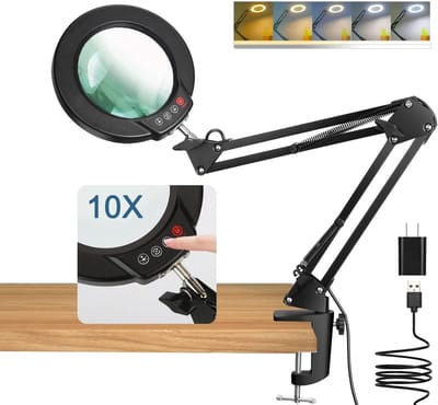 Vergrootglas met Licht en Klem voor Bureau - 10x Vergroting en LED Verlichting