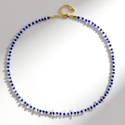Cavill - Zilveren Halsketting 925 Sterling Zilver Verguld - Lapis Lazuli 12 ct & Witte Kwarts 40 ct - Verstelbaar - Luxe Dames Sieraad
