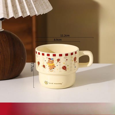 Tasses empilables en céramique dessin animé cirque Cadeaux pour la fête des enfants Tasse ménagère de grande valeur Tasse à café Tasse à eau 301-400ml beige