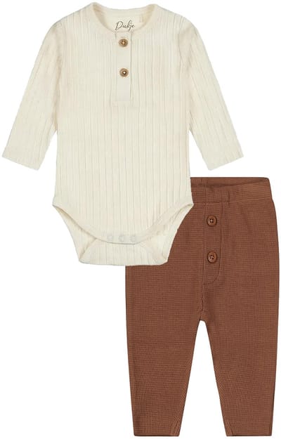 Dirkje - Kledingset - 2 delig - Broek Bruin - Romper offwhite met opasluiting - Maat 50
