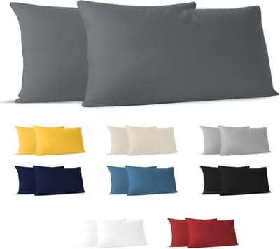 Famanu - Kussensloop (set van 2) – antraciet katoen – voor kussens 40 x 80 cm – 100% jersey katoen – beddengoed dubbel bed kussensloop – kussenbeschermer – bestendig en hypoallergeen