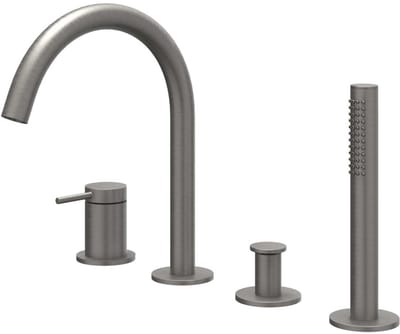 IVY Bond Badrandcombinatie 4-Gats Mengkraan met Draaibare Uitloop en Uittrekbare Handdouche - Geborsteld Metal Black PVD