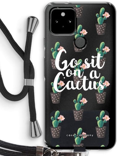 Case Company® - Hoesje met koord geschikt voor Google Pixel 5 hoesje met Koord - Cactus quote - Telefoonhoesje met Zwart Koord - Bescherming aan alle Kanten en Over de Schermrand
