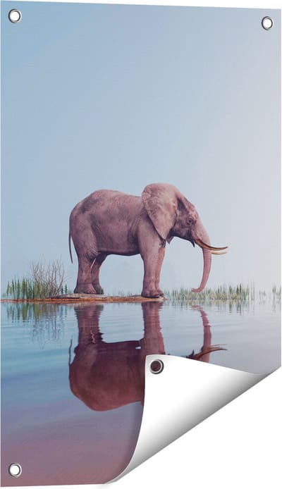 Gards Tuinposter Olifant bij het Water - 40x60 cm - Tuindoek - Tuindecoratie - Wanddecoratie buiten - Tuinschilderij