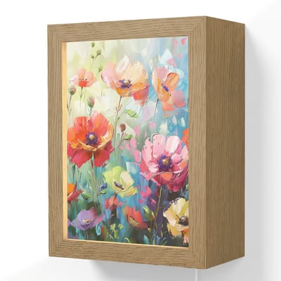 Wandlamp 15x20 cm - Oplaadbaar - Bloemen - Kleurrijk - Waterverf - Natuur - Zomer - Wandlampen binnen woonkamer - Slaapkamer lamp met kabel - Decoratieve nachtlamp - Vloerlamp snoer