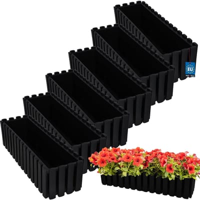 KOTARBAU® 6 st Balkonbak, Bloembak voor Balkon, Kunststof Balkonbak, 58 x 18 x 16 cm, Antraciet, Balkon Plantenbak, Rechthoekig, Weerbestendige Plantenbak