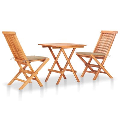 vidaXL - 3-delige - Bistroset - met - beige - kussens - massief - teakhout