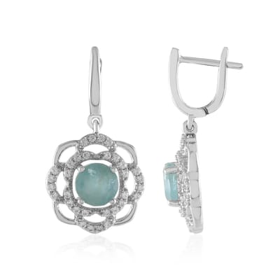 Cavill - Elegante Oorbellen 925 Sterling Zilver Geplatineerd - 2x 6mm Grandidieriet 1,558ct + 64 Zirkonia 0,608ct - Blauw