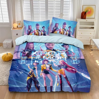 3-delige/set K-Pop Beddengoedset Demonenjagers Kleurrijke Print Polyester Studentenslaapzaal Laken Dekbedovertrek Kindercadeau Hometextiel 135x200cm