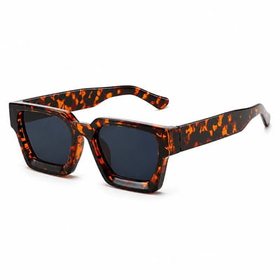 MoodLux Zonnebril Oranje - Unisex - Rechthoekig Montuur met Zwarte Glazen - Retro Festivalbril - UV400 Bescherming