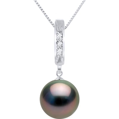 Ketting Diamonds 0,03 Cts Pearl Tahiti Ronde 9-10mm White Gold