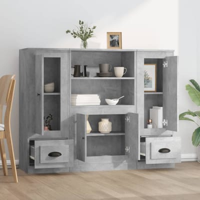 vidaXL - Hoge - kasten - 3 - st - bewerkt - hout - betongrijs
