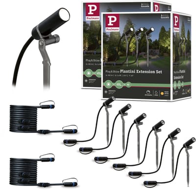 Set Plug & Shine LED-tuinspots Plantini Set van 6 IP65 rond 21 mm 3000K 6x1,4W 6x90lm 230/24V 45° Antraciet Aluminium
