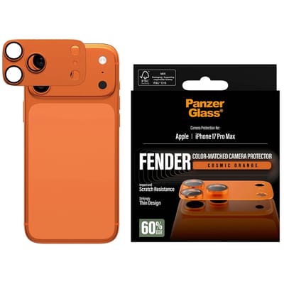 PanzerGlass Screenprotector geschikt voor Apple iPhone 17 Pro Max Aluminum | PanzerGlass FENDER Camera Protector - Case Friendly - Cosmic Orange