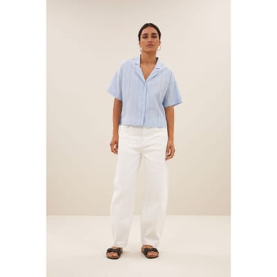 By-Bar Jake Stripe Chambray Blouse Light Blue Stripe Maat: XS | Blouses Outlet | Dames | Blauw