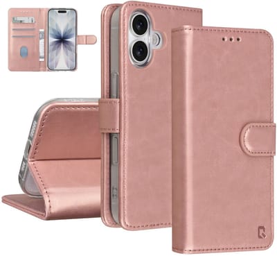 TUNIQ Book type case - iPhone 17 - Rose Gold - Kaarthouder voor 3 kaarten - Magnetische sluiting