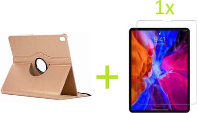 Book Cover Geschikt voor: Samsung Galaxy Tab A7 Lite Multi Stand Case - 360 Draaibaar Tablet hoesje - Tablethoes - Goud + 1x Screenprotector