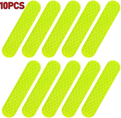 Stickers - 10 stuks - Reflecterend - 8x1.8cm - Universele Veiligheidsstickers - Reflecterende Stickers - Auto - Motor - Fiets - Helm - Camping - Outdoor - Buiten - Opvallend Reflecteren - Alle Lichtbronnen - Motorhelm Stickers - Kleur Groen